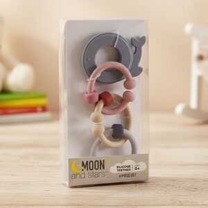 Moon and Stars Silicone Baby Teether Set - 4 Pieces - New in Package